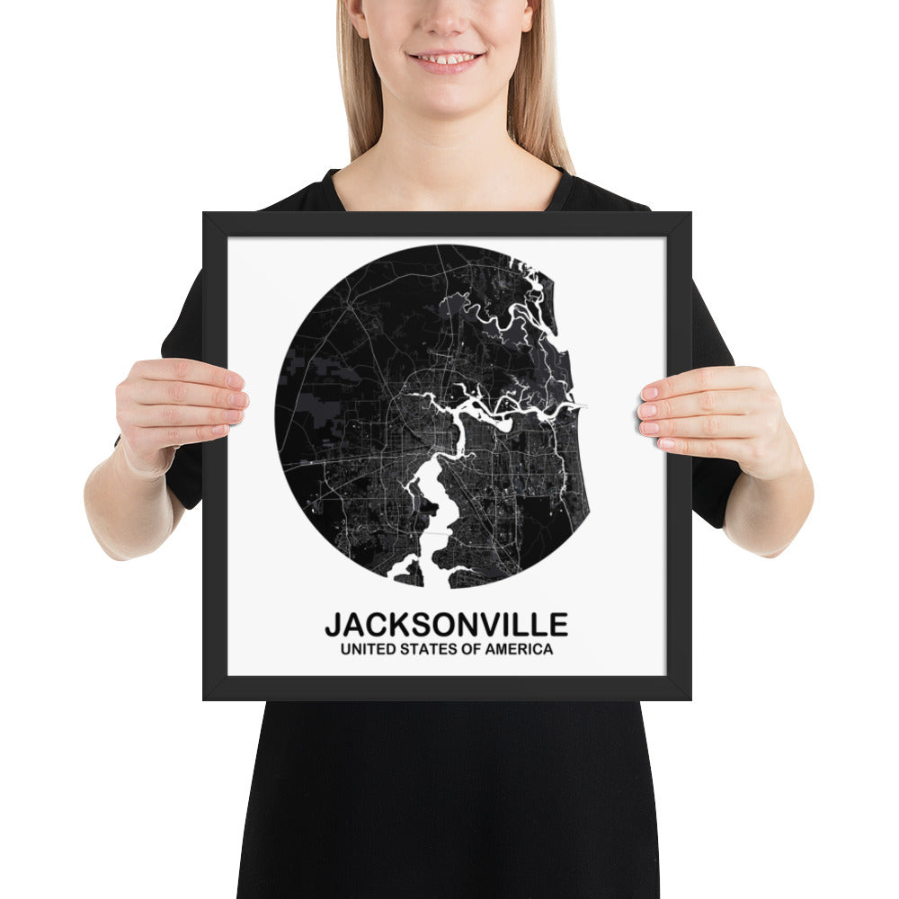 Jacksonville Circular Black Framed Map