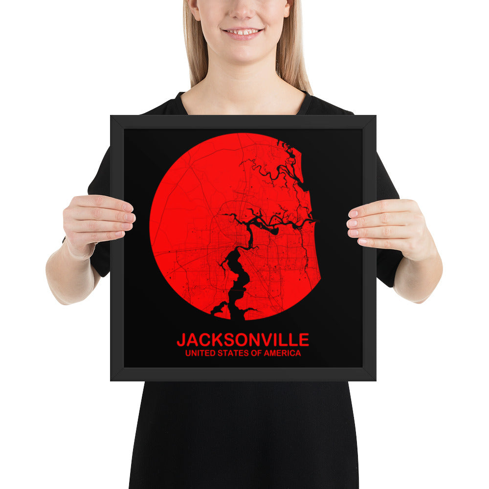 Jacksonville Circular Red Framed Map