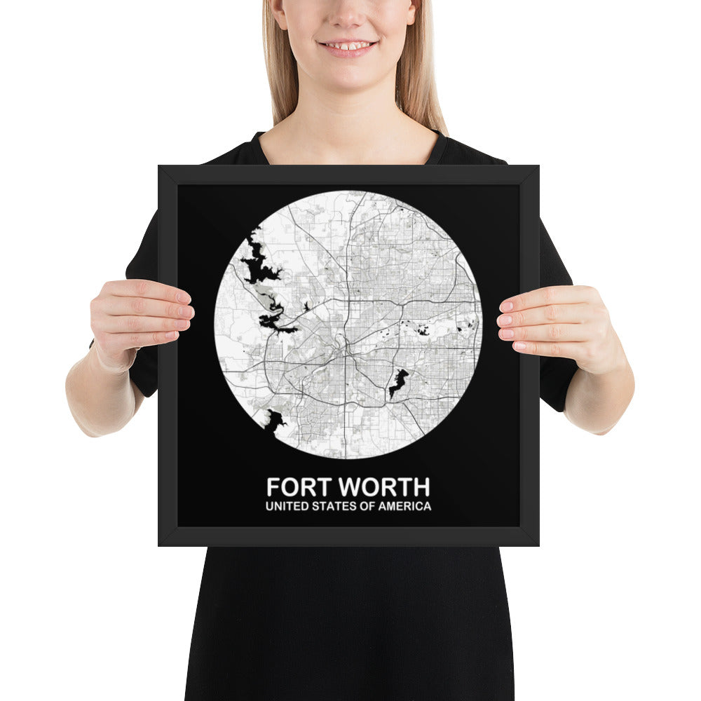 Fort Worth Circular White Framed Map