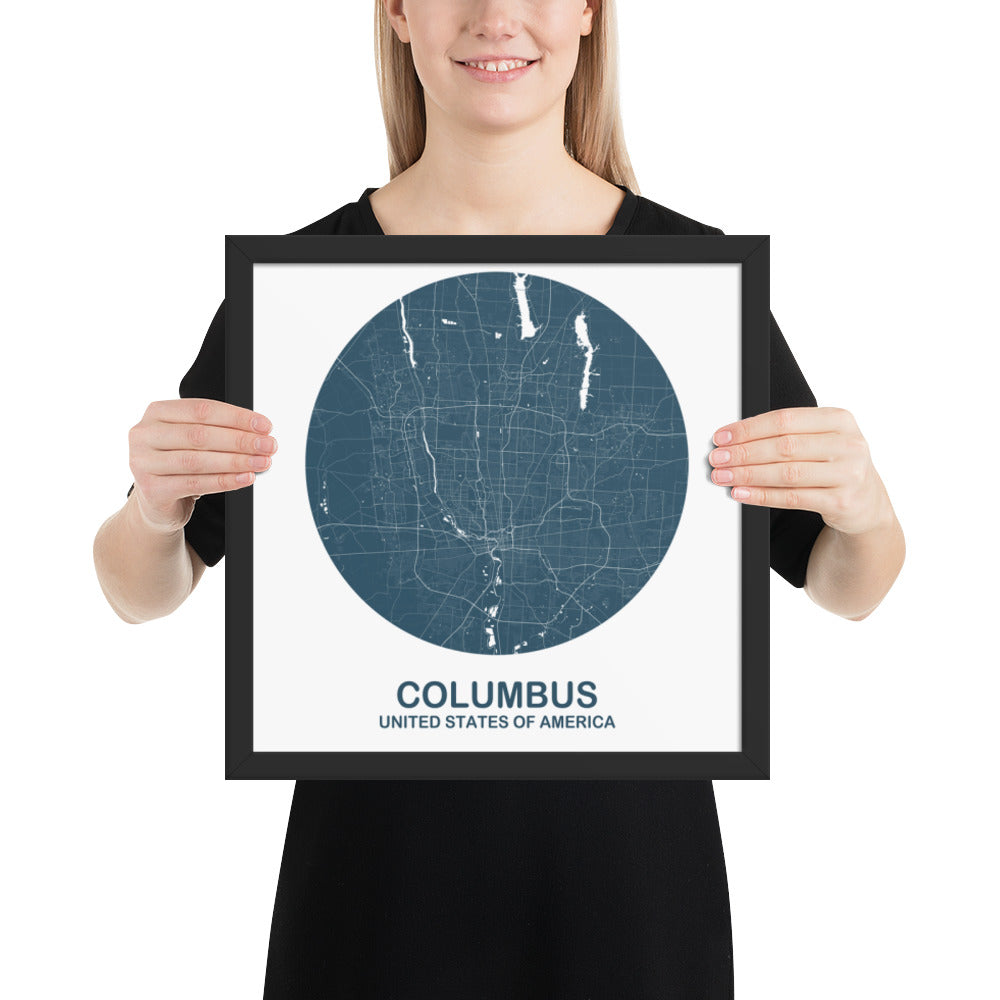 Columbus Circular Blue Framed Map