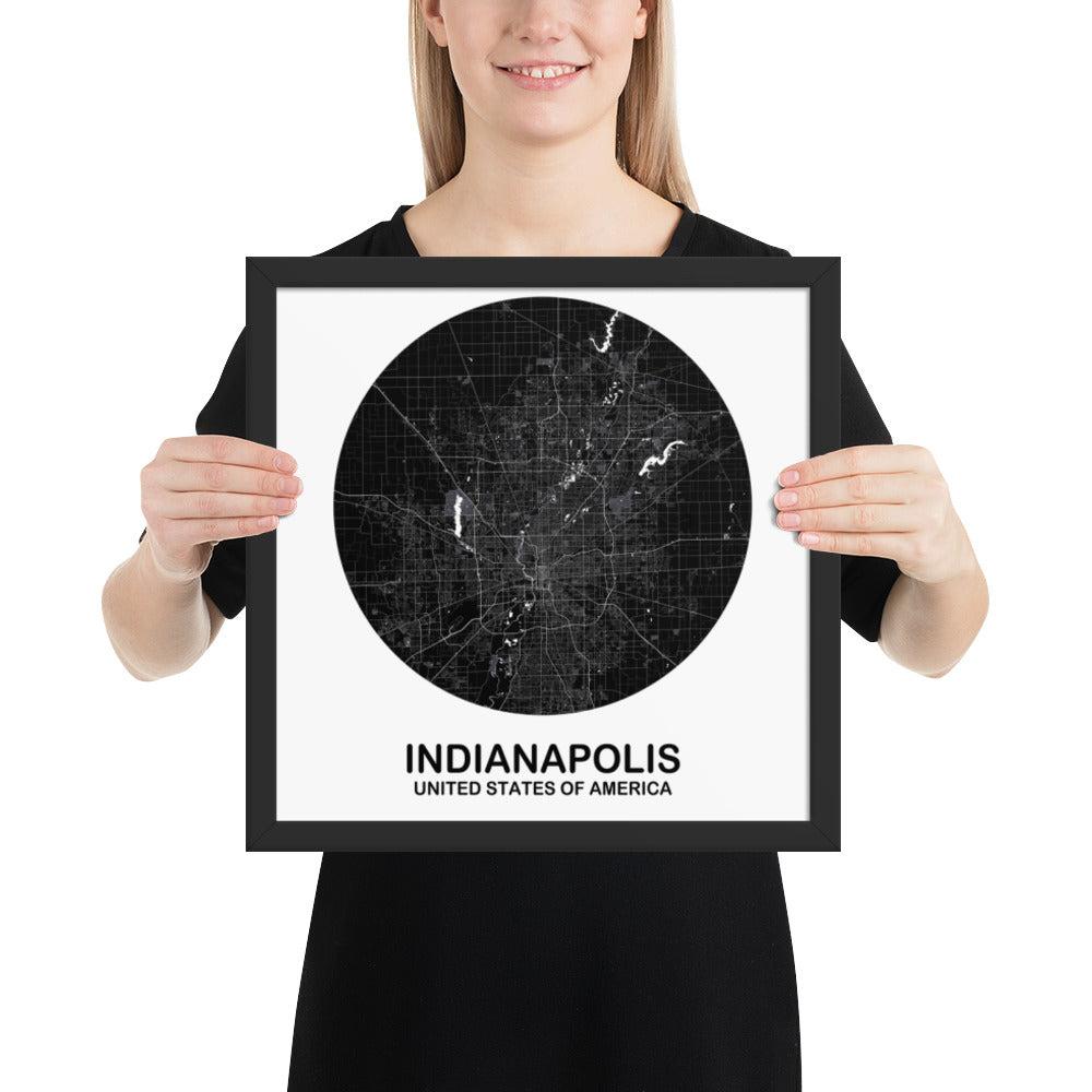 Indianapolis Circular Black Framed Map