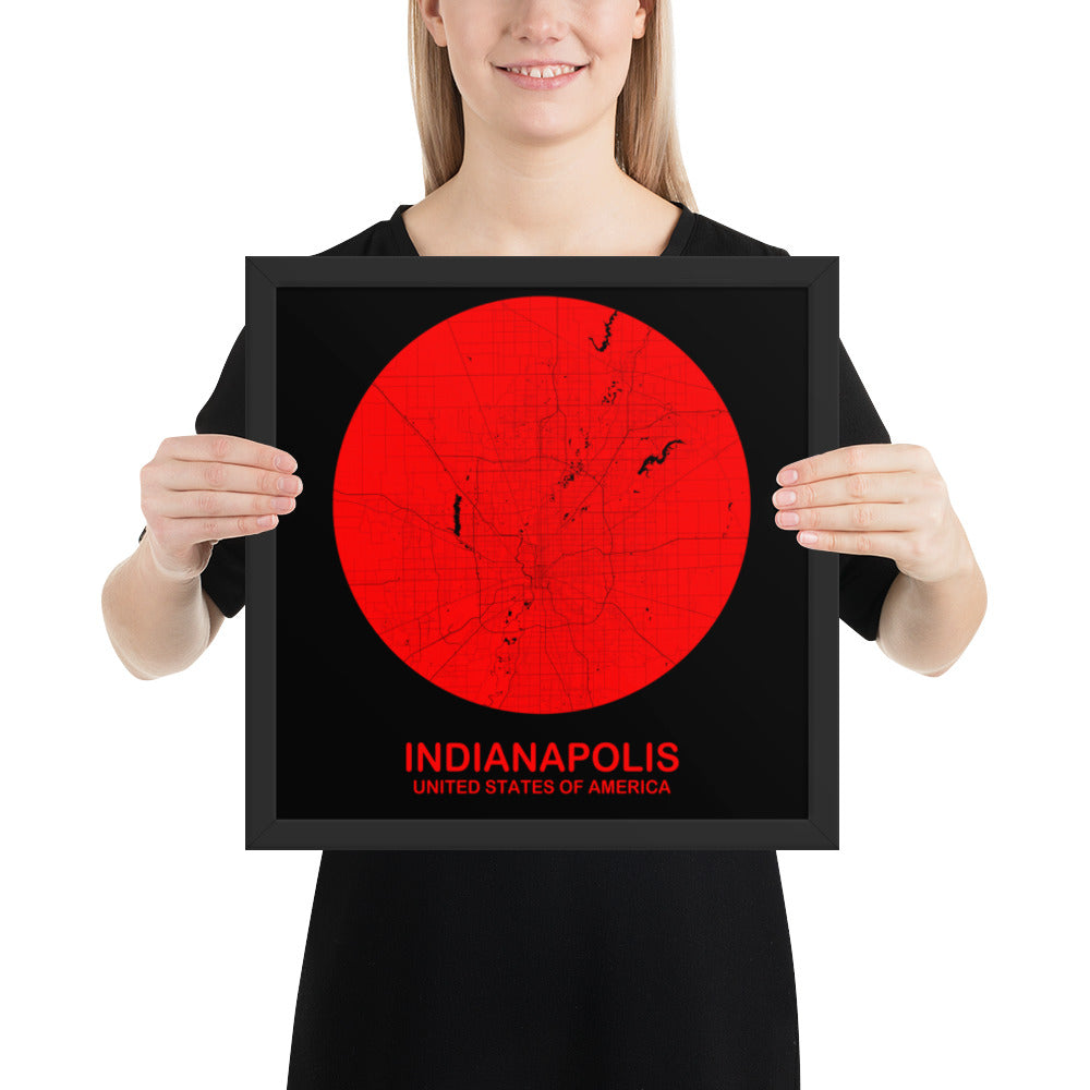 Indianapolis Circular Red Framed Map