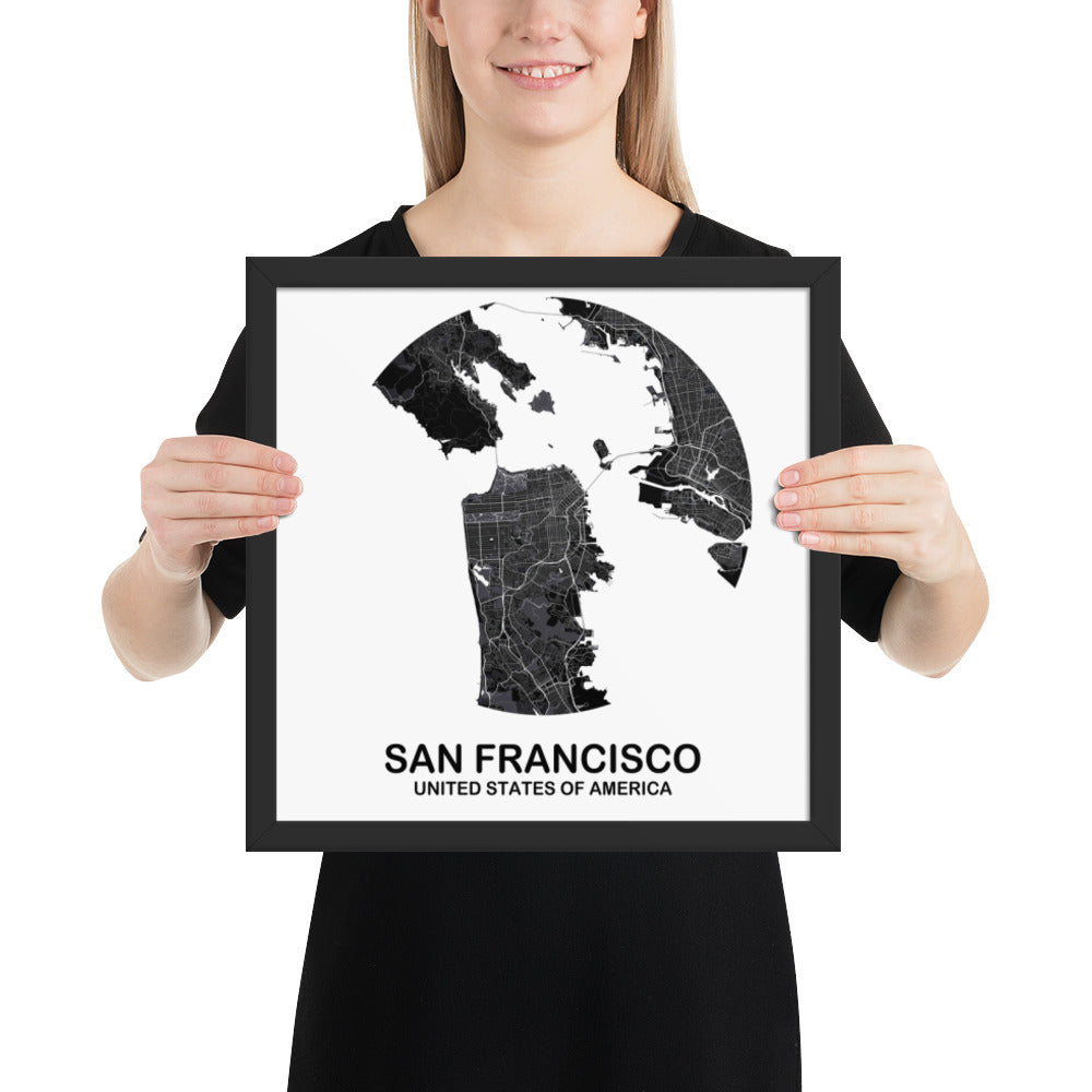 San Francisco Circular Black Framed Map