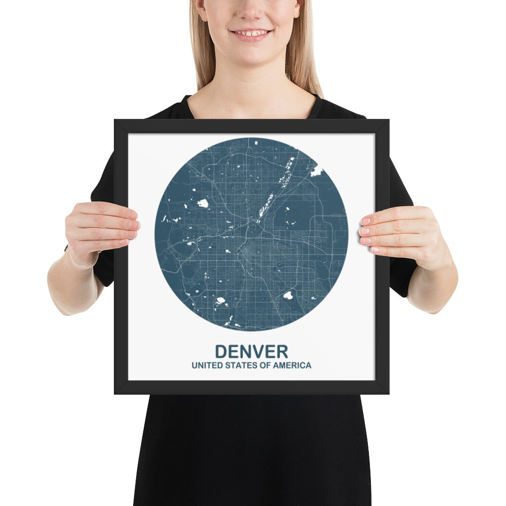 Denver Circular Blue Framed Map