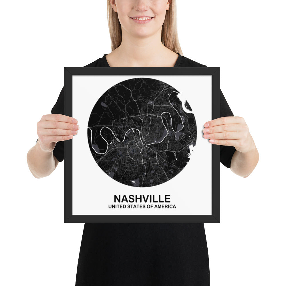 Nashville Circular Black Framed Map