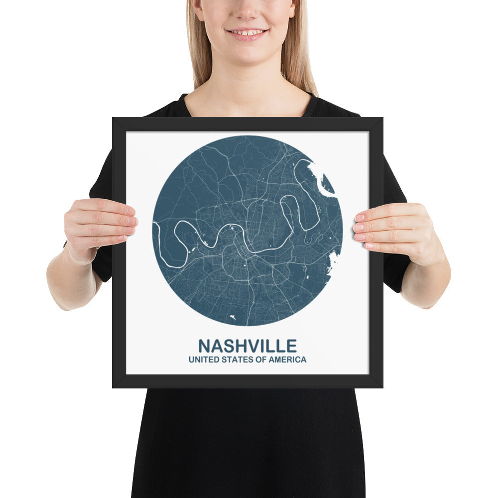 Nashville Circular Blue Framed Map