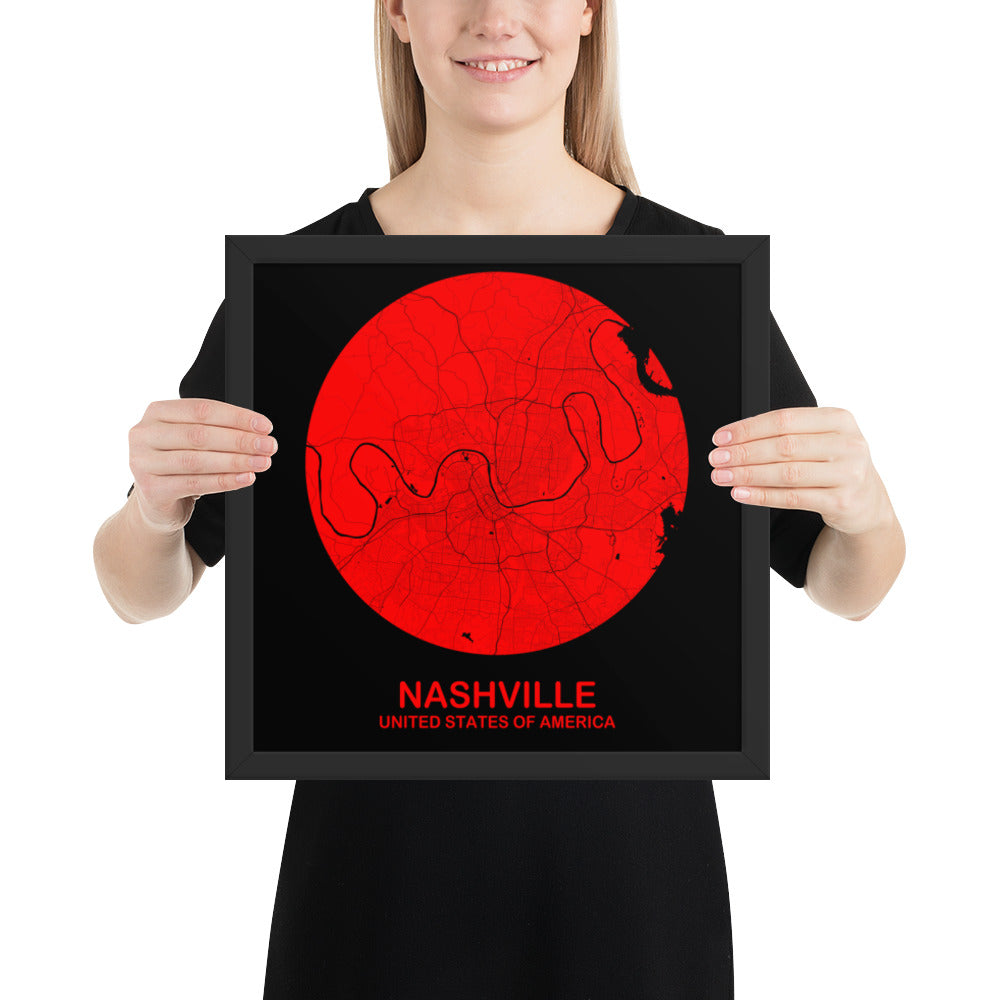 Nashville Circular Red Framed Map