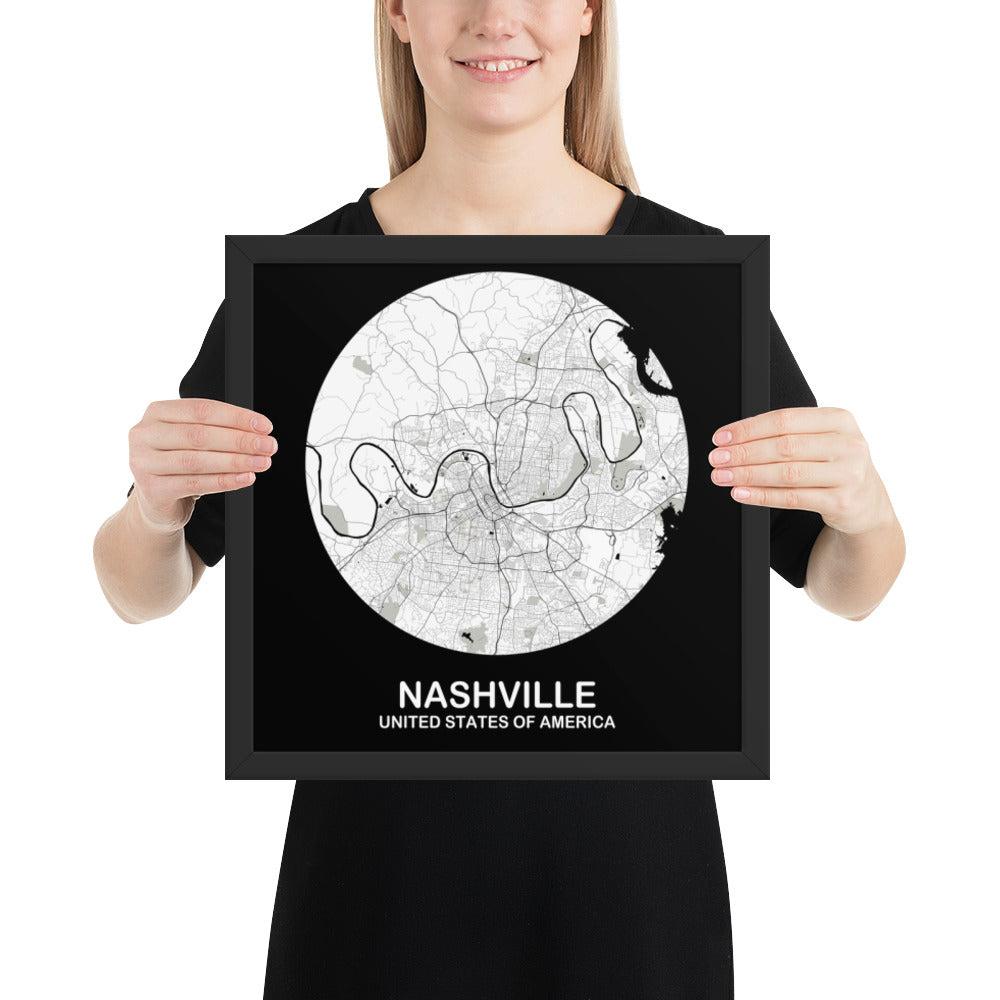 Nashville Circular White Framed Map