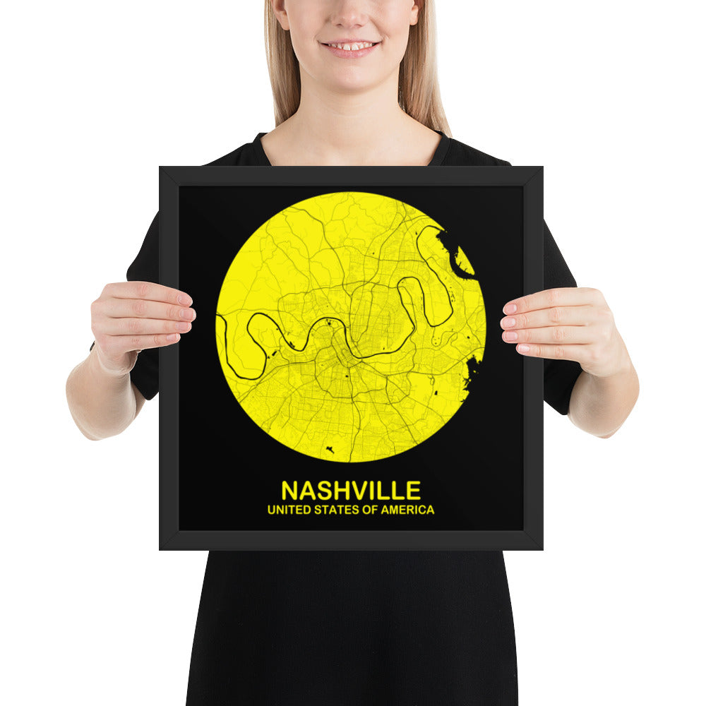 Nashville Circular Yellow Framed Map