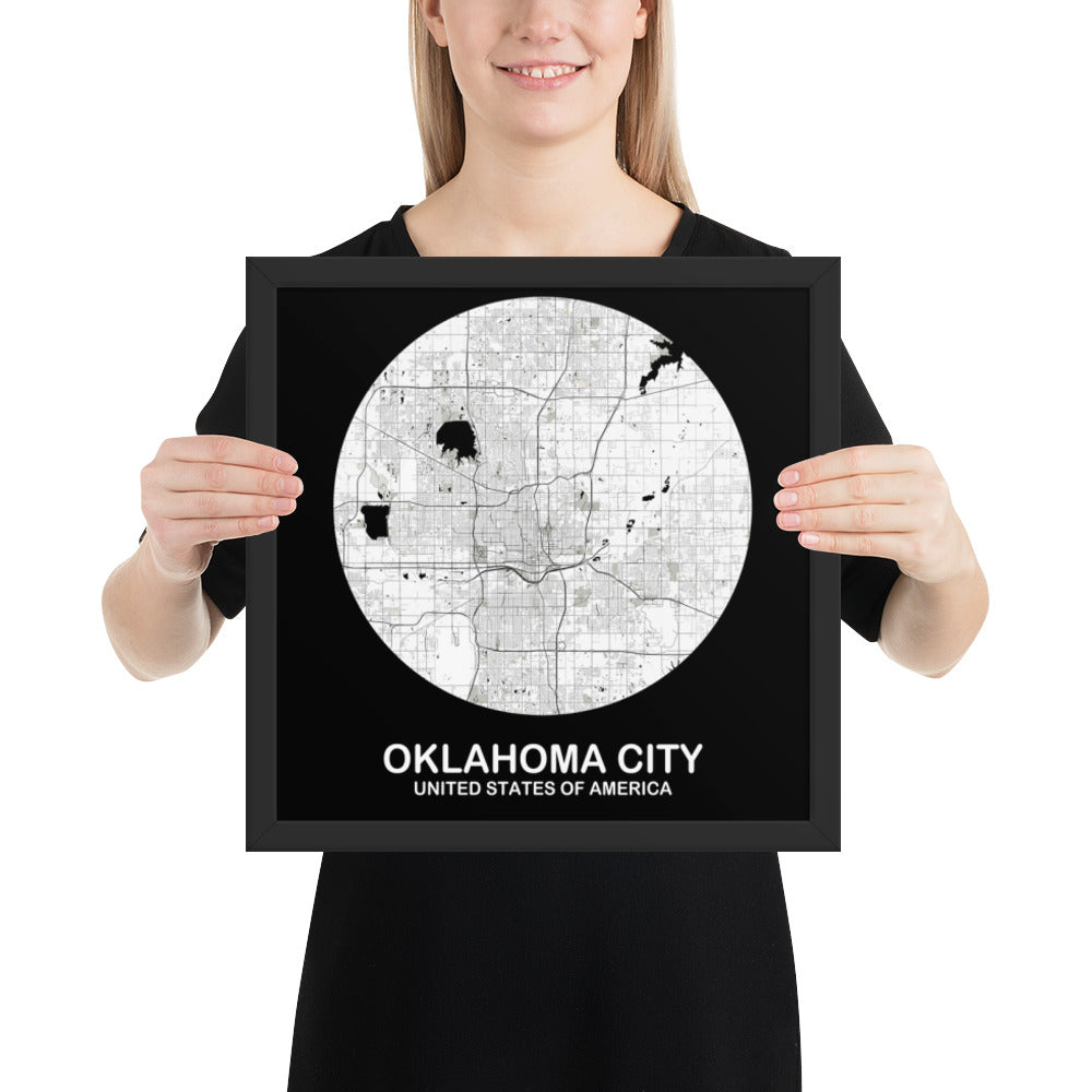 Oklahoma City Circular White Framed Map