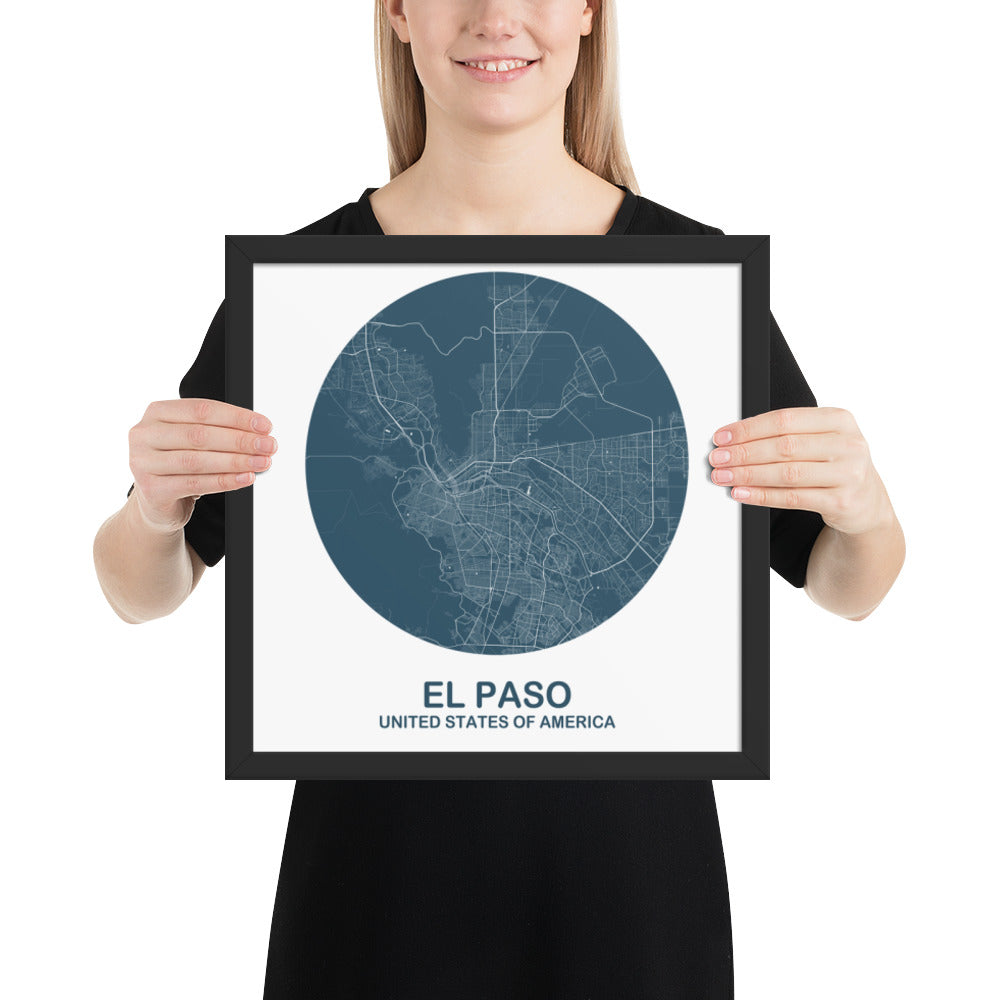 El Paso Circular Blue Framed Map