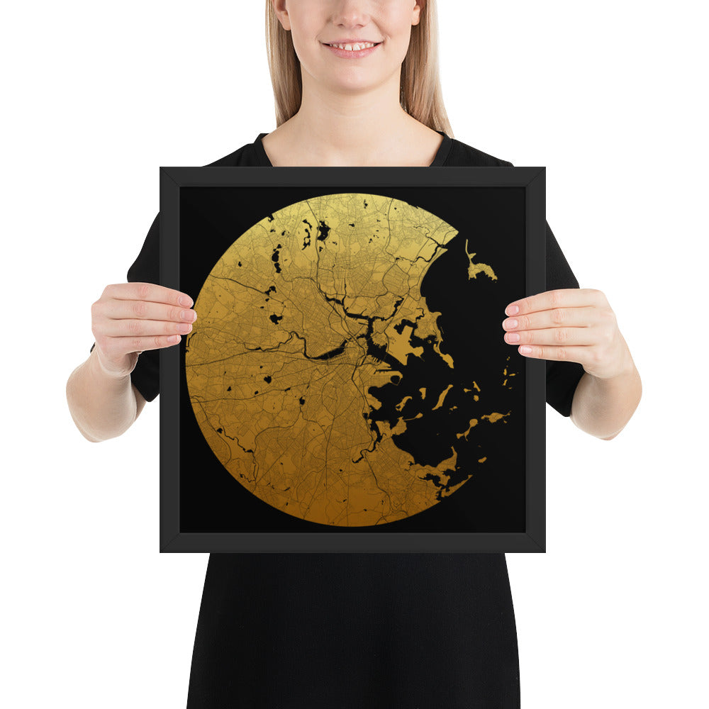 Boston Gold on Black Framed Map