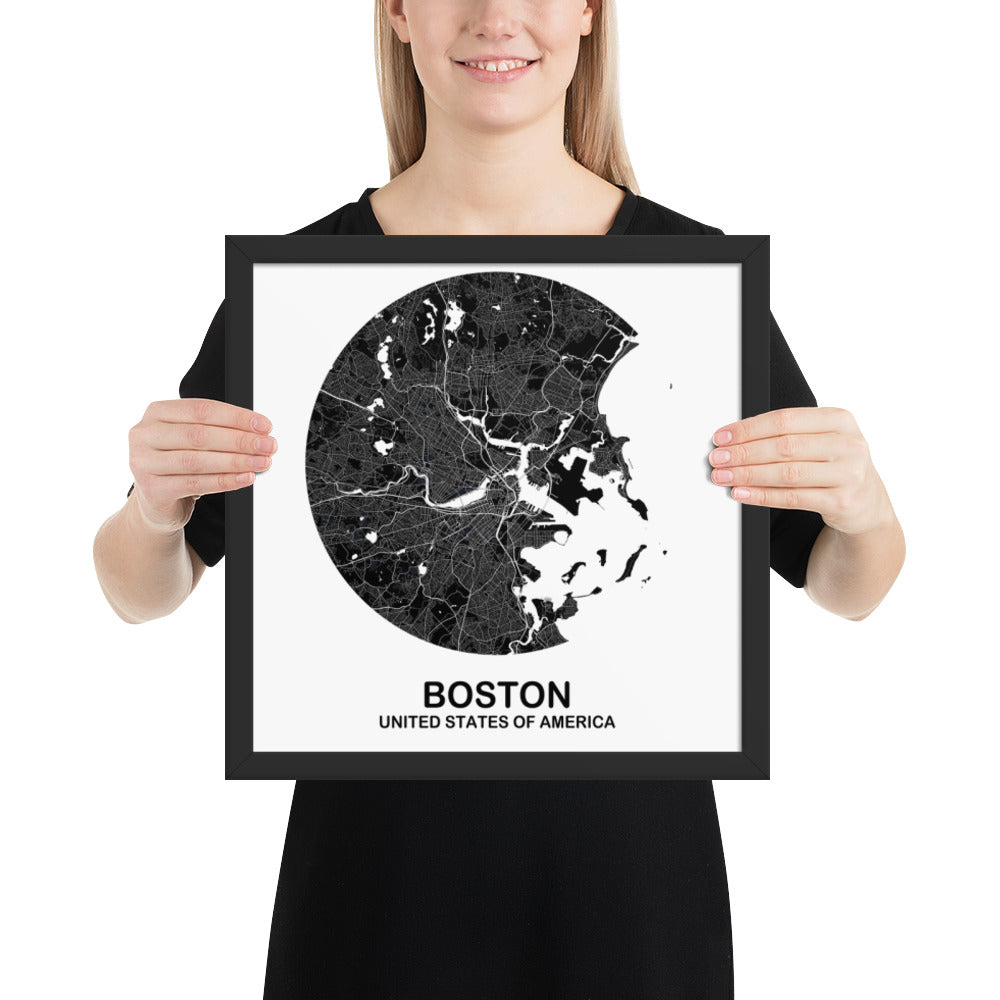 Boston Circular Black Framed Map