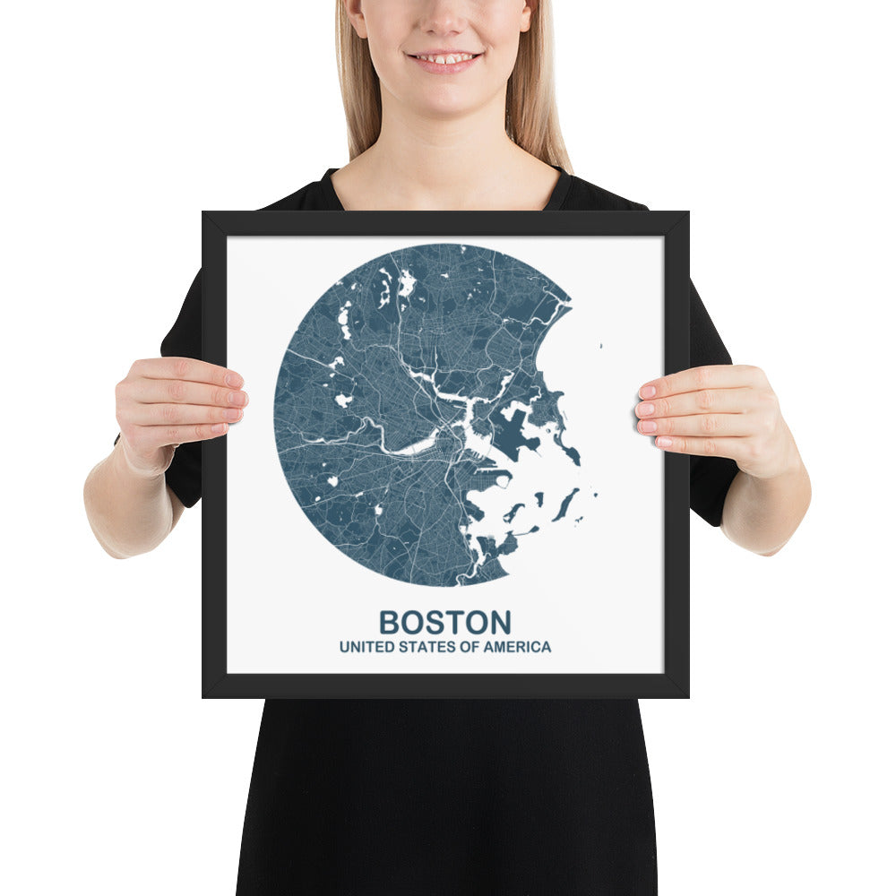 Boston Circular Blue Framed Map