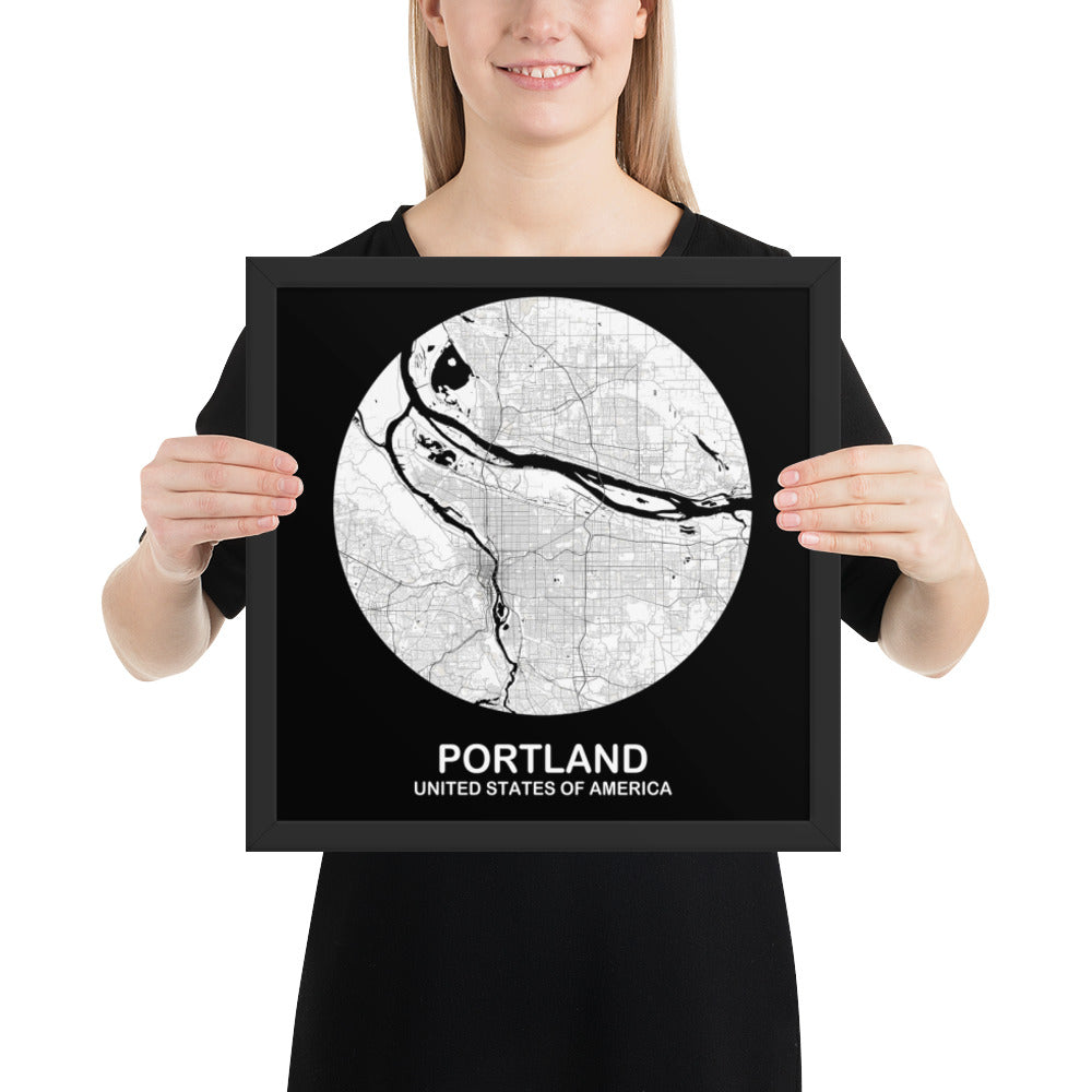 Portland Circular White Framed Map