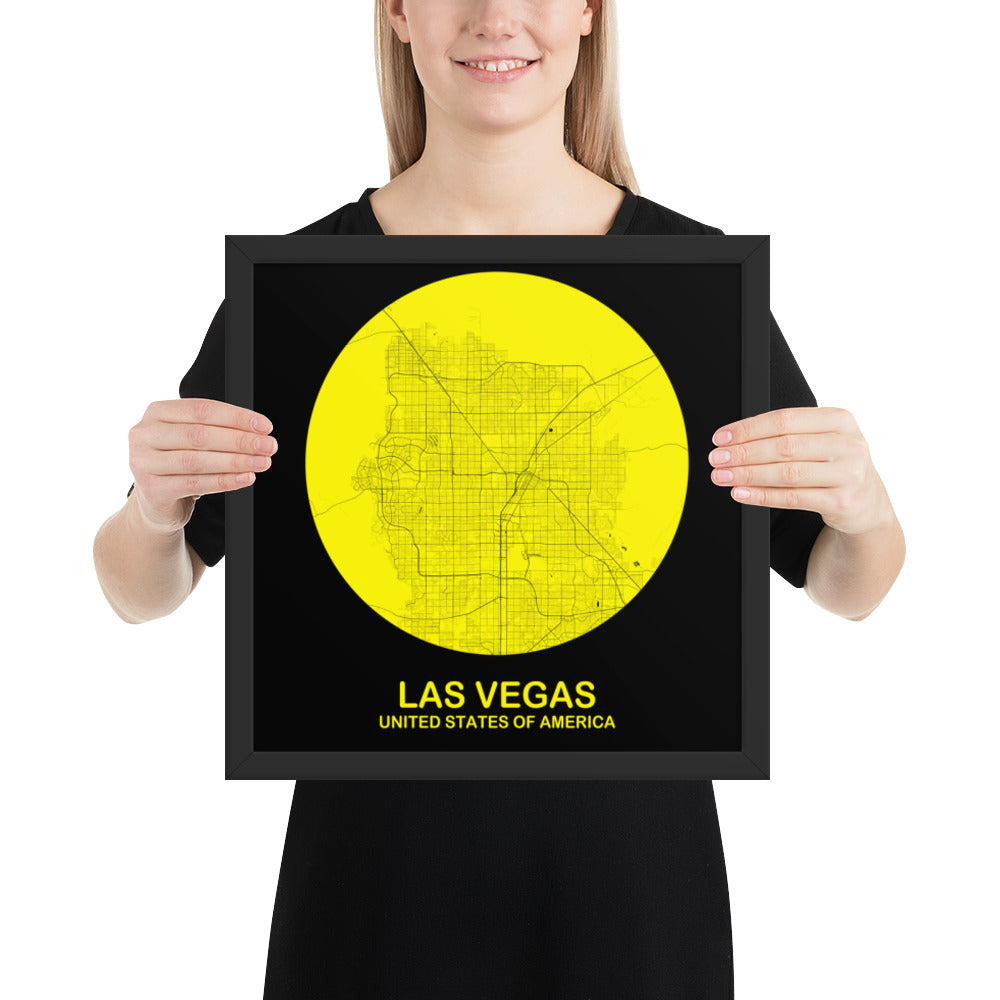 Las Vegas Circular Yellow Framed Map