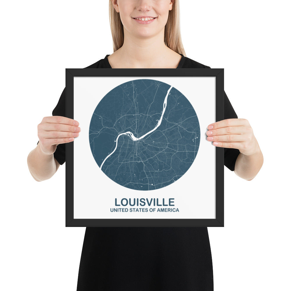 Louisville Circular Blue Framed Map