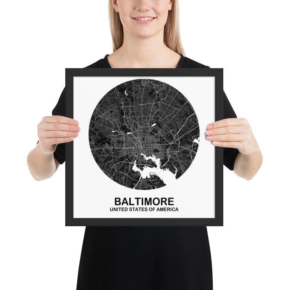 Baltimore Circular Black Framed Map