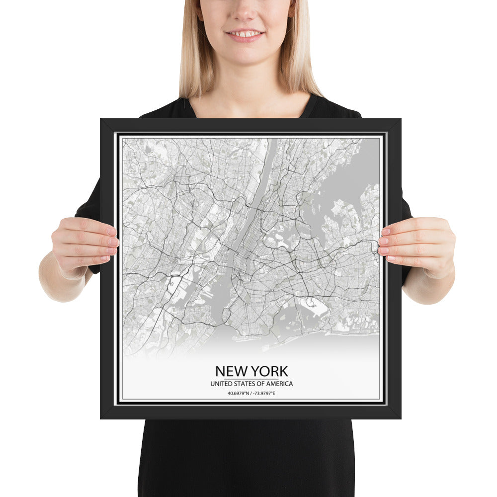 New York White Framed Map