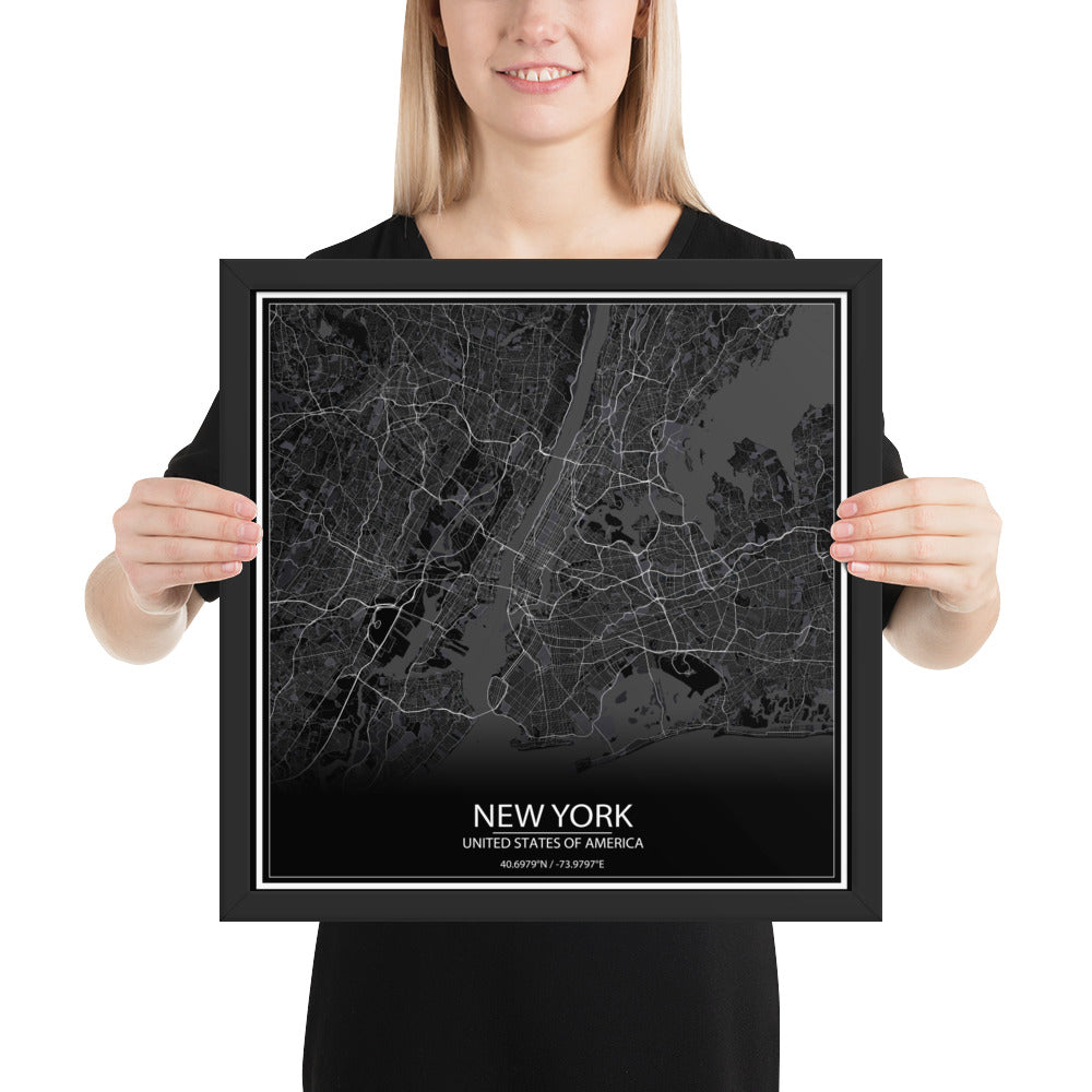 New York Black Framed Map