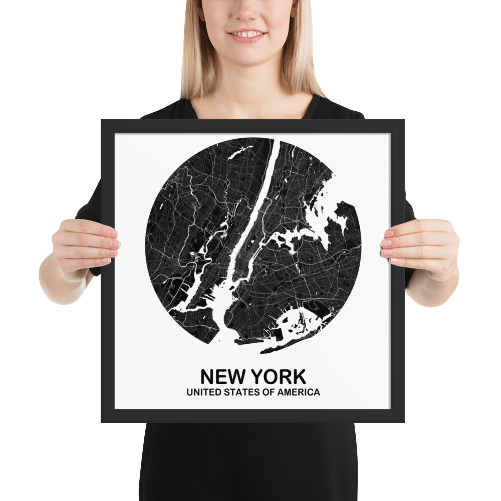 New York Circular Black Framed Map