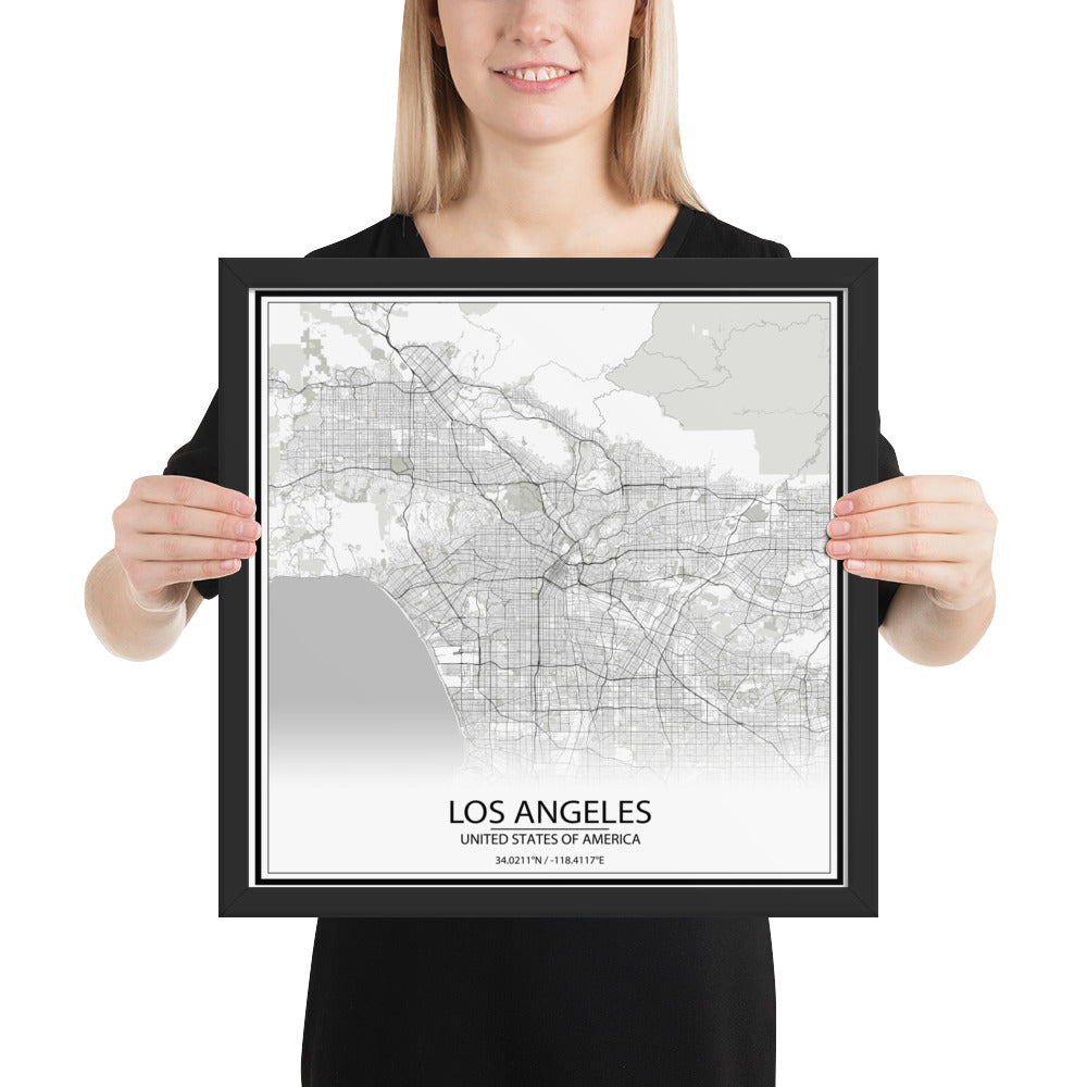 Los Angeles White Framed Map