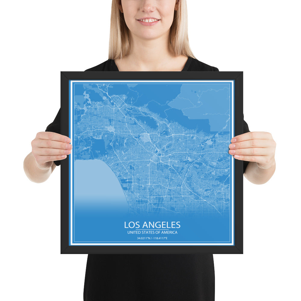 Los Angeles Blue and White Framed Map