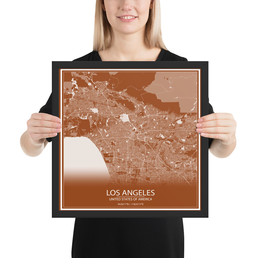 Los Angeles Brown and White Framed Map