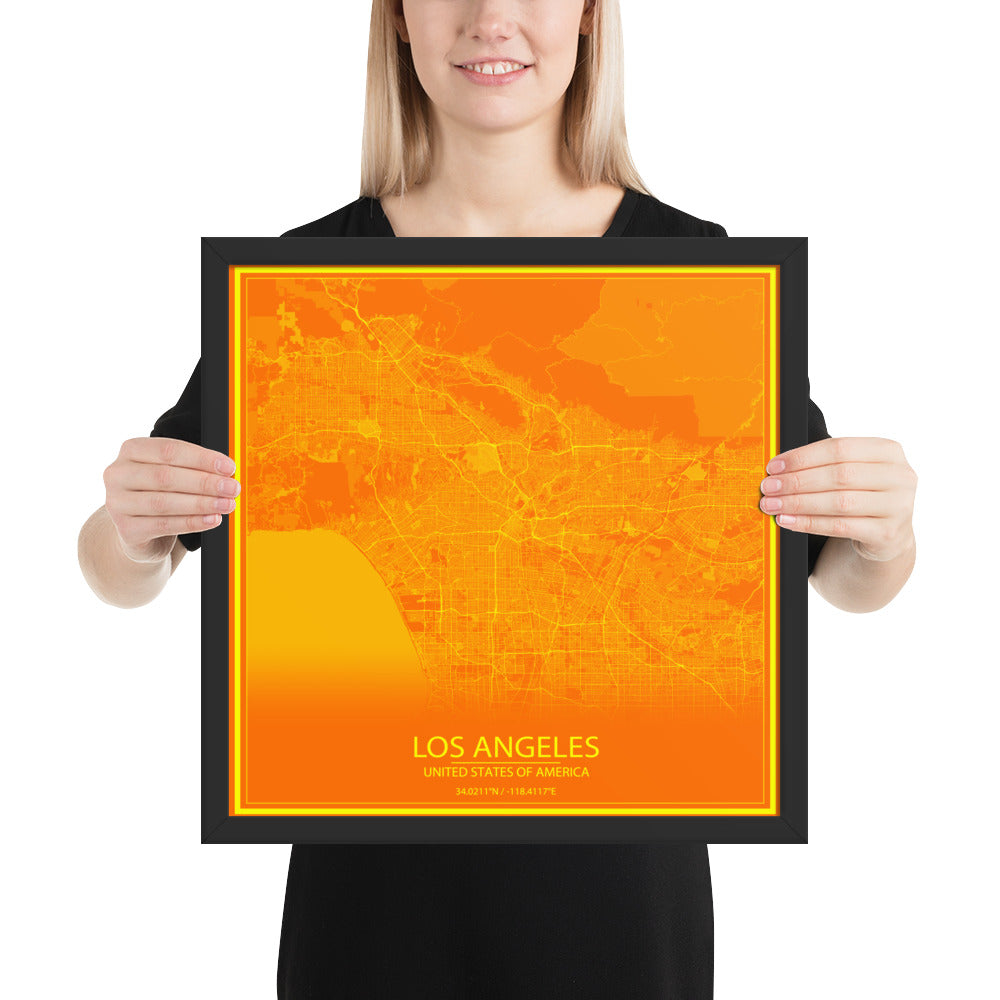 Los Angeles Orange and Yellow Framed Map