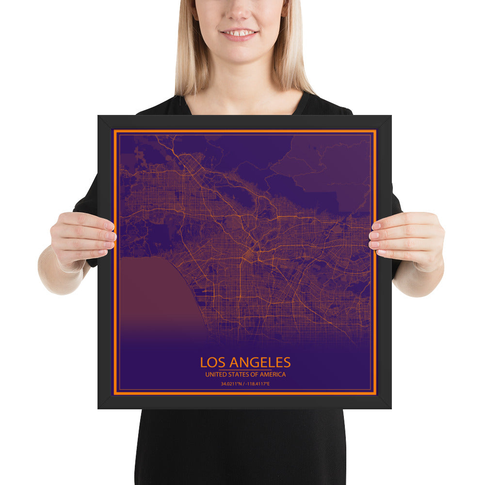 Los Angeles Purple and Orange Framed Map