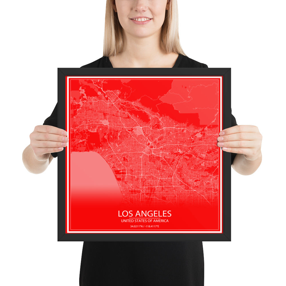 Los Angeles Red and White Framed Map