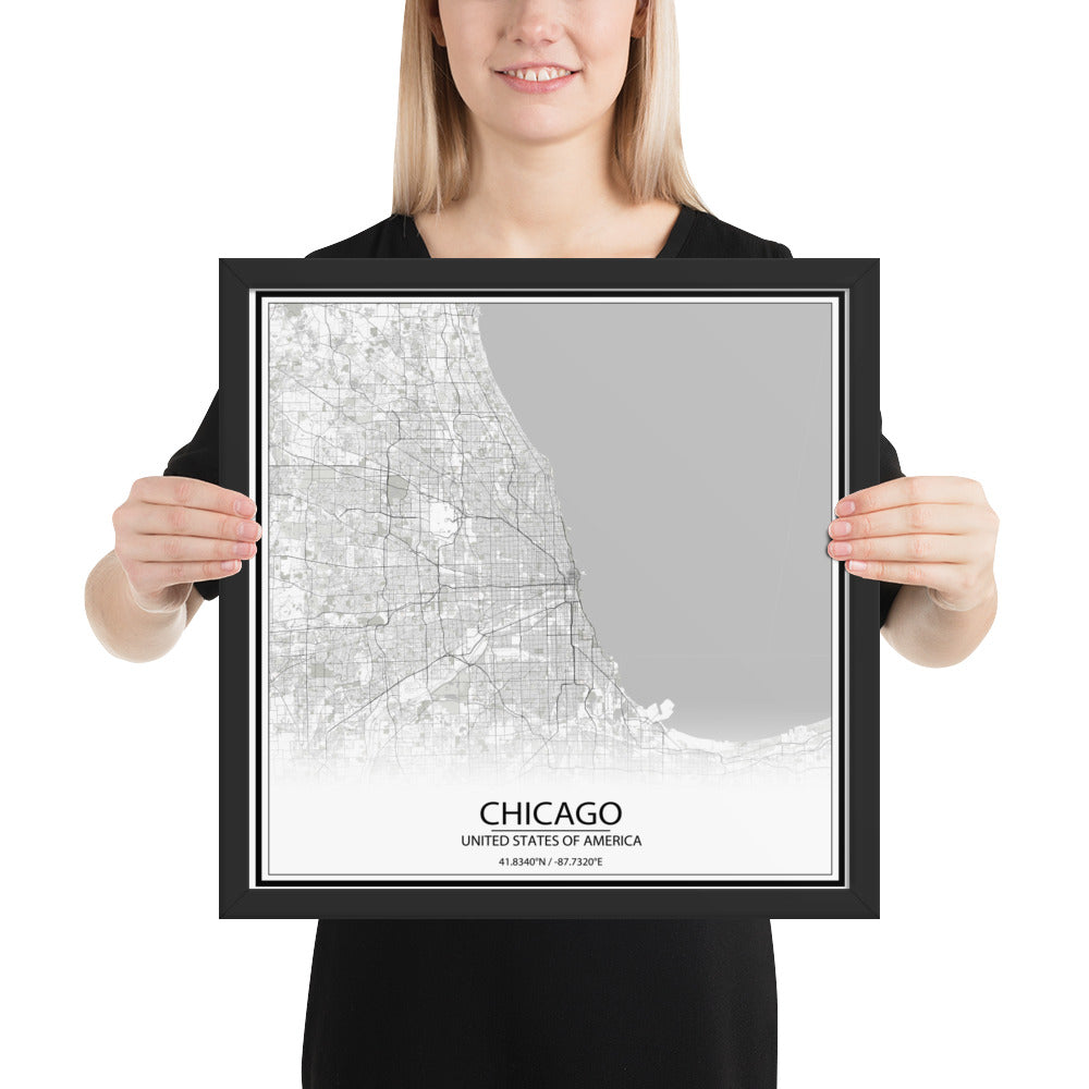 Chicago White Framed Map