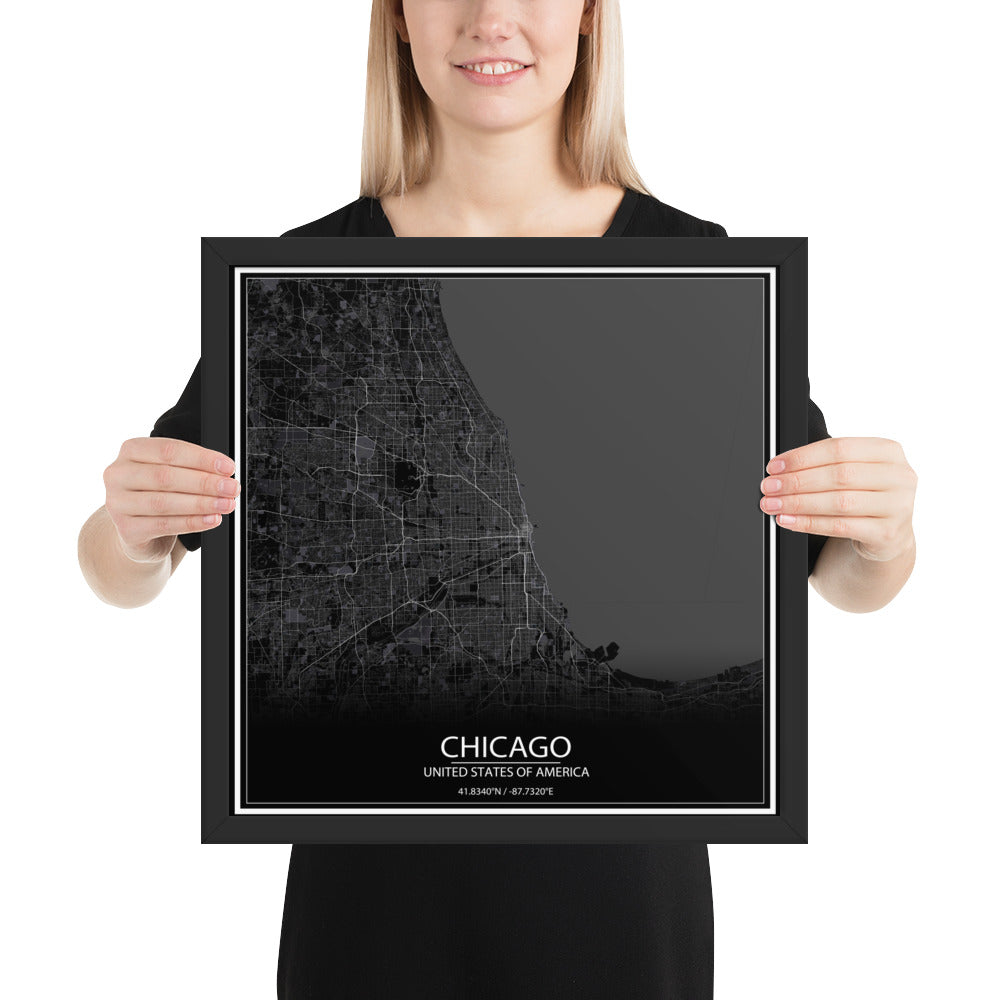 Chicago Black Framed Map