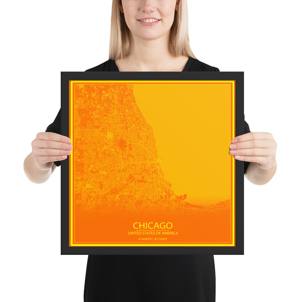 Chicago Orange and Yellow Framed Map