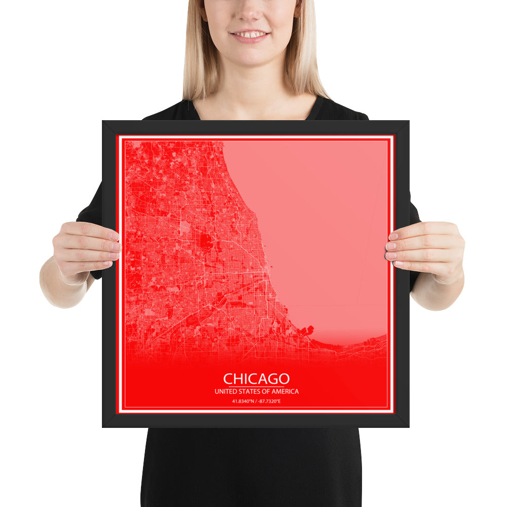 Chicago Red and White Framed Map