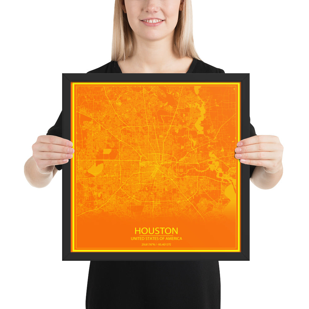 Houston Orange and Yellow Framed Map