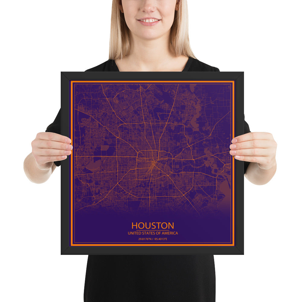 Houston Purple and Orange Framed Map