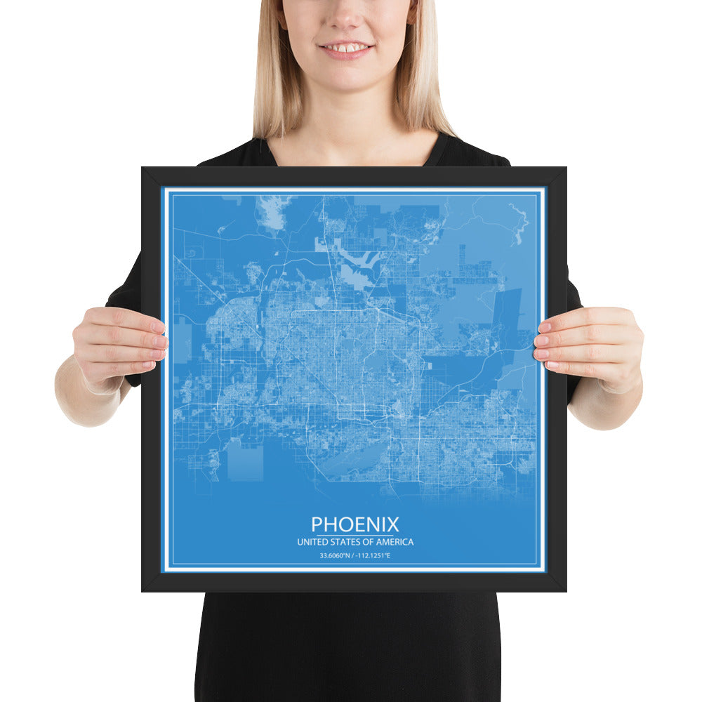 Phoenix Blue and White Framed Map