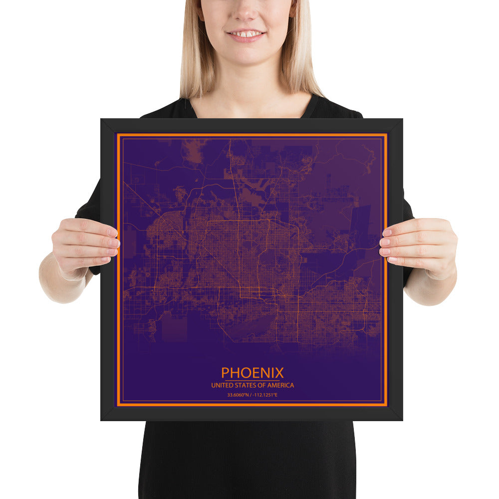 Phoenix Purple and Orange Framed Map