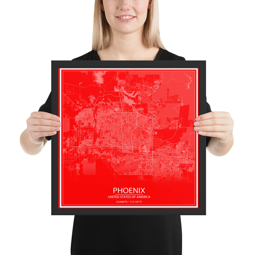 Phoenix Red and White Framed Map