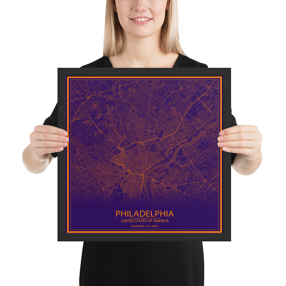 Philadelphia Purple and Orange Framed Map