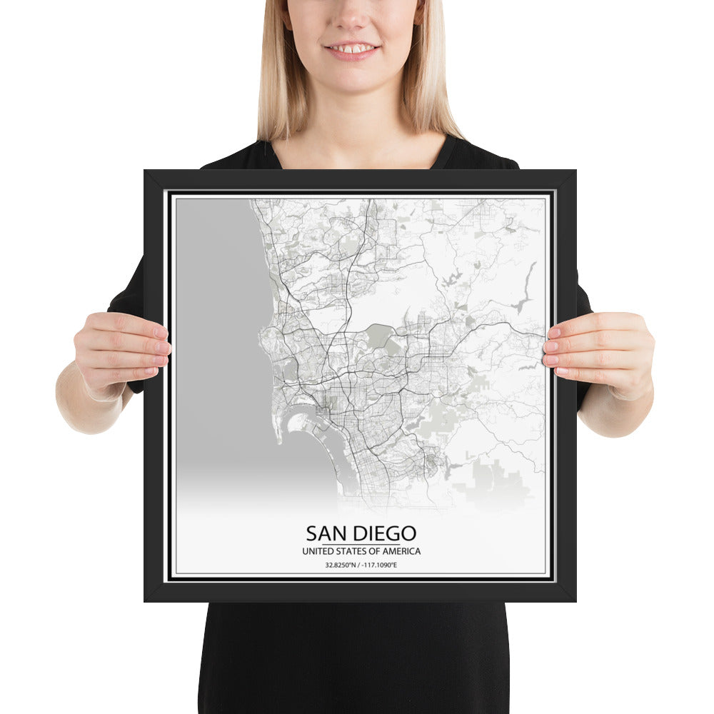 San Diego White Framed Map