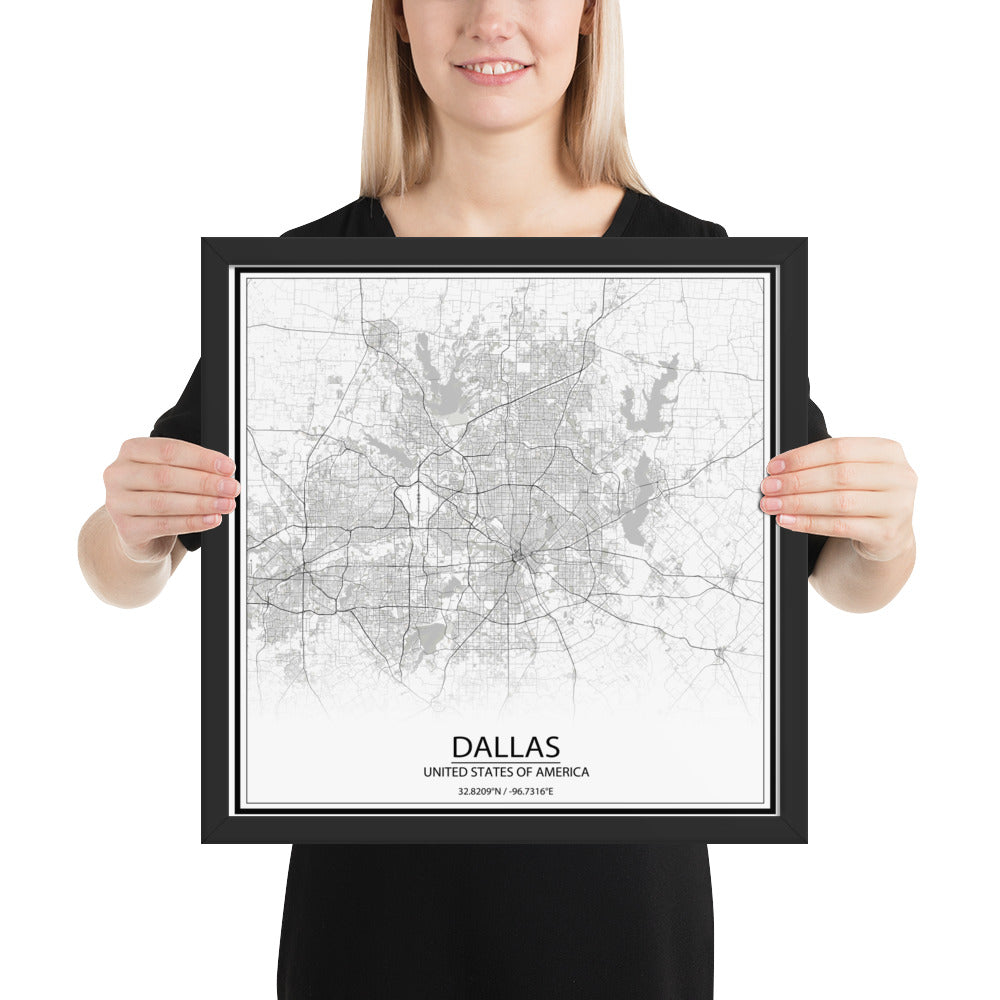 Dallas White Framed Map