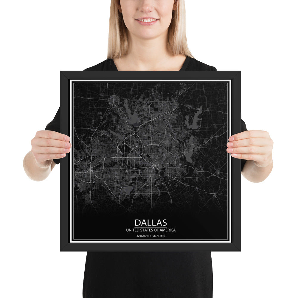 Dallas Black Framed Map