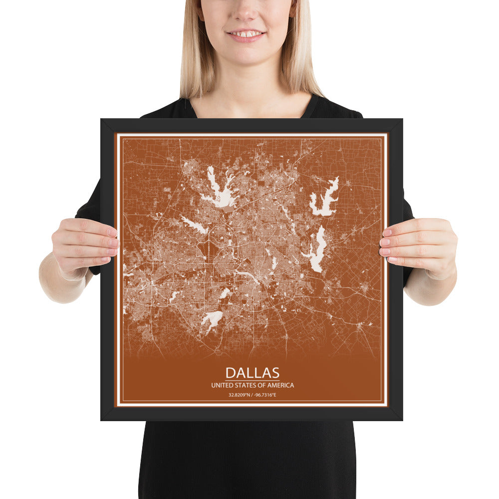 Dallas Brown and White Framed Map