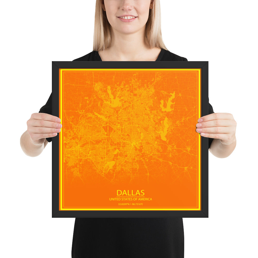 Dallas Orange and Yellow Framed Map