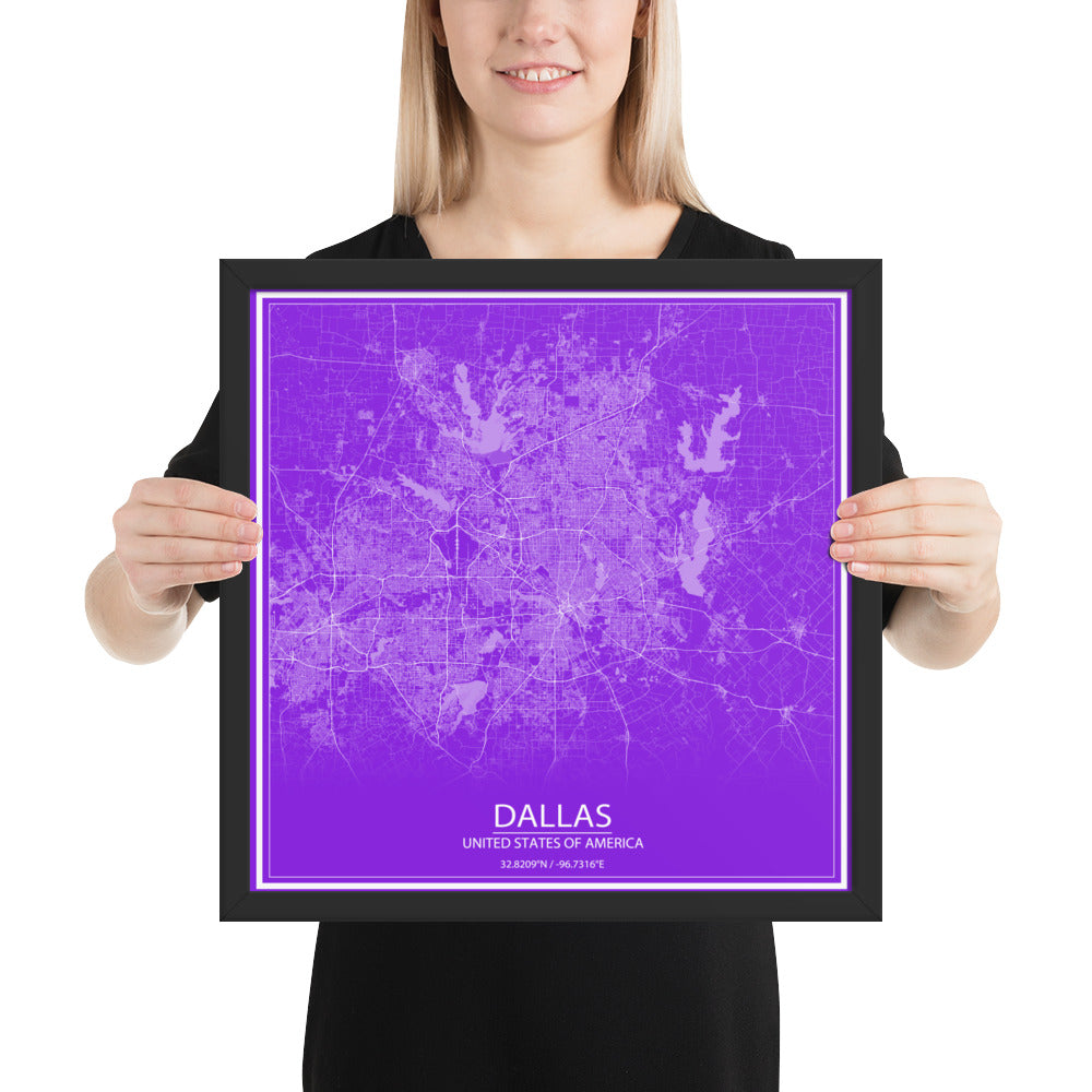 Dallas Purple and White Framed Map