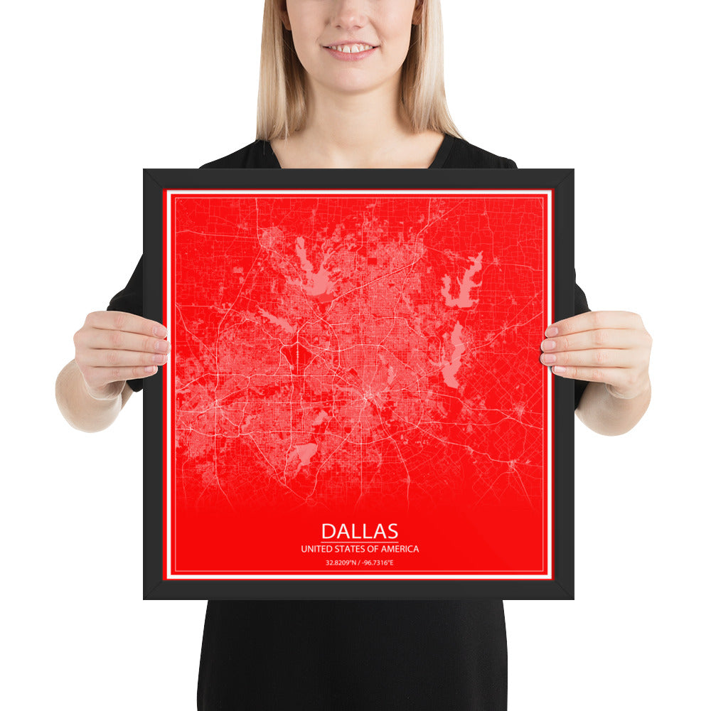 Dallas Red and White Framed Map