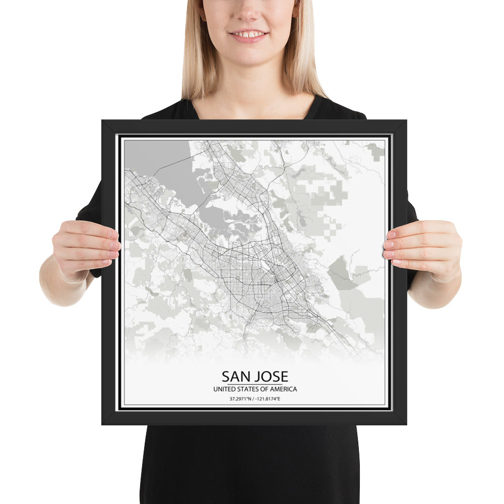 San Jose White Framed Map