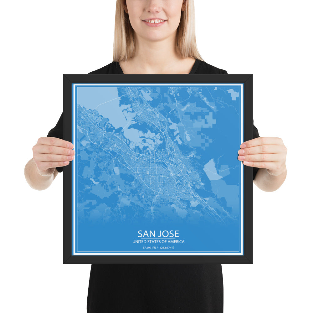 San Jose Blue and White Framed Map